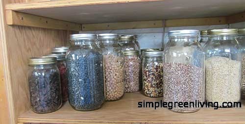 glass canning jars on a shelf in our kitchen