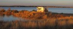 Our motorhome parked right by the water at Sumner Lake, NM